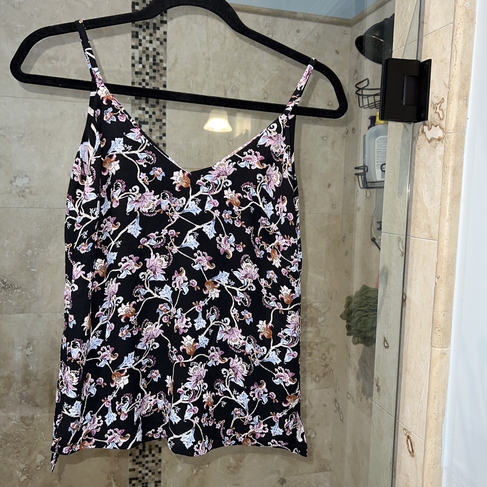White House Black Market Purple Reversible Floral Cami Top XXSP XXS